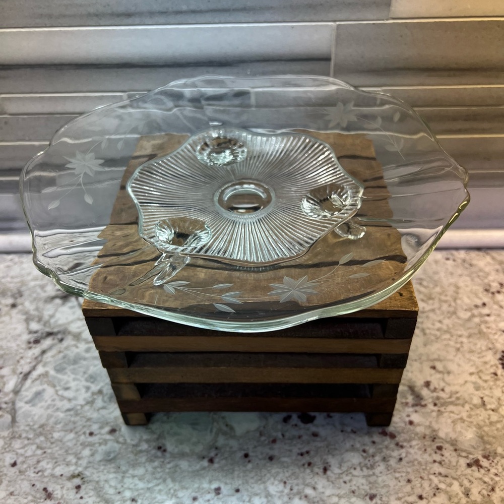 Vintage Footed Scalloped Glass Plate